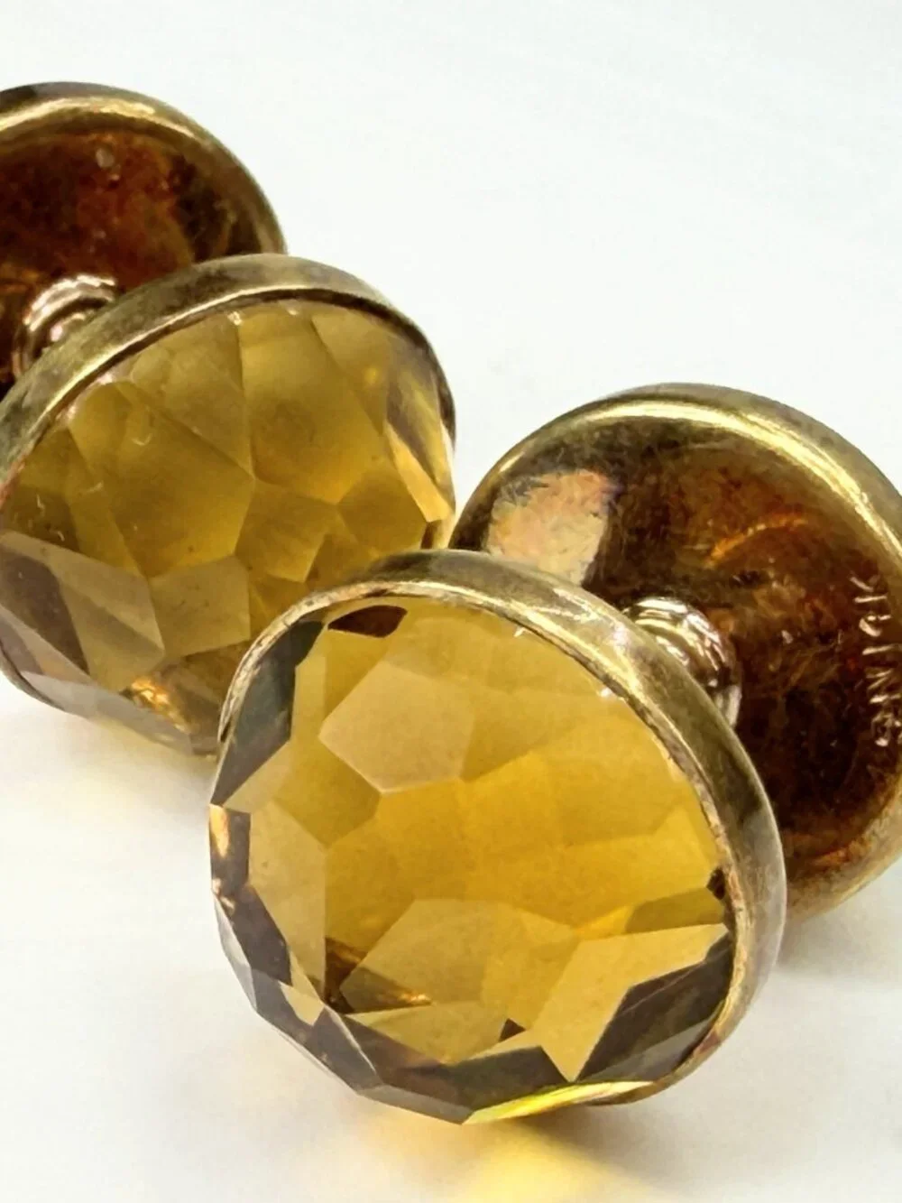 Antique Sansbury & Nellis 14K Gold Faceted Gemstone Cufflinks signed S-N SS492